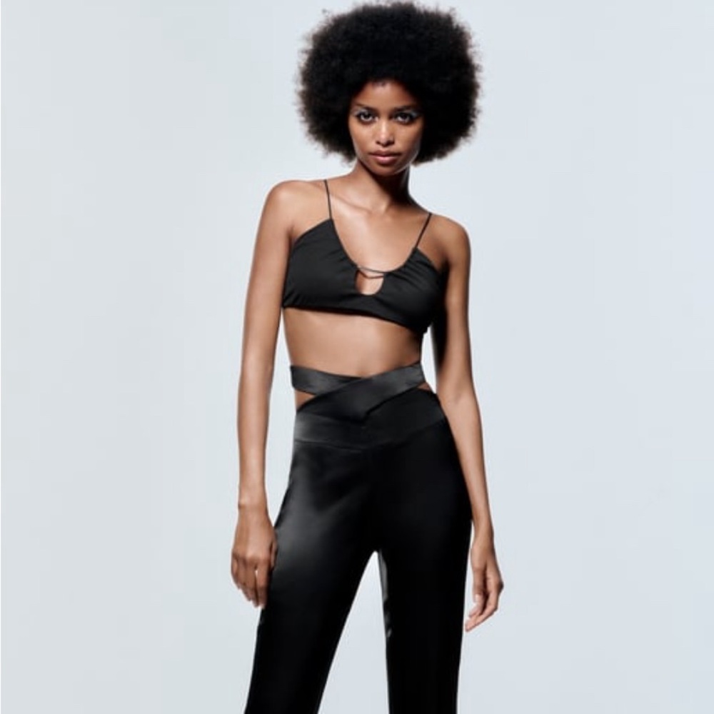 NWOT Zara satin pants with ties around waist